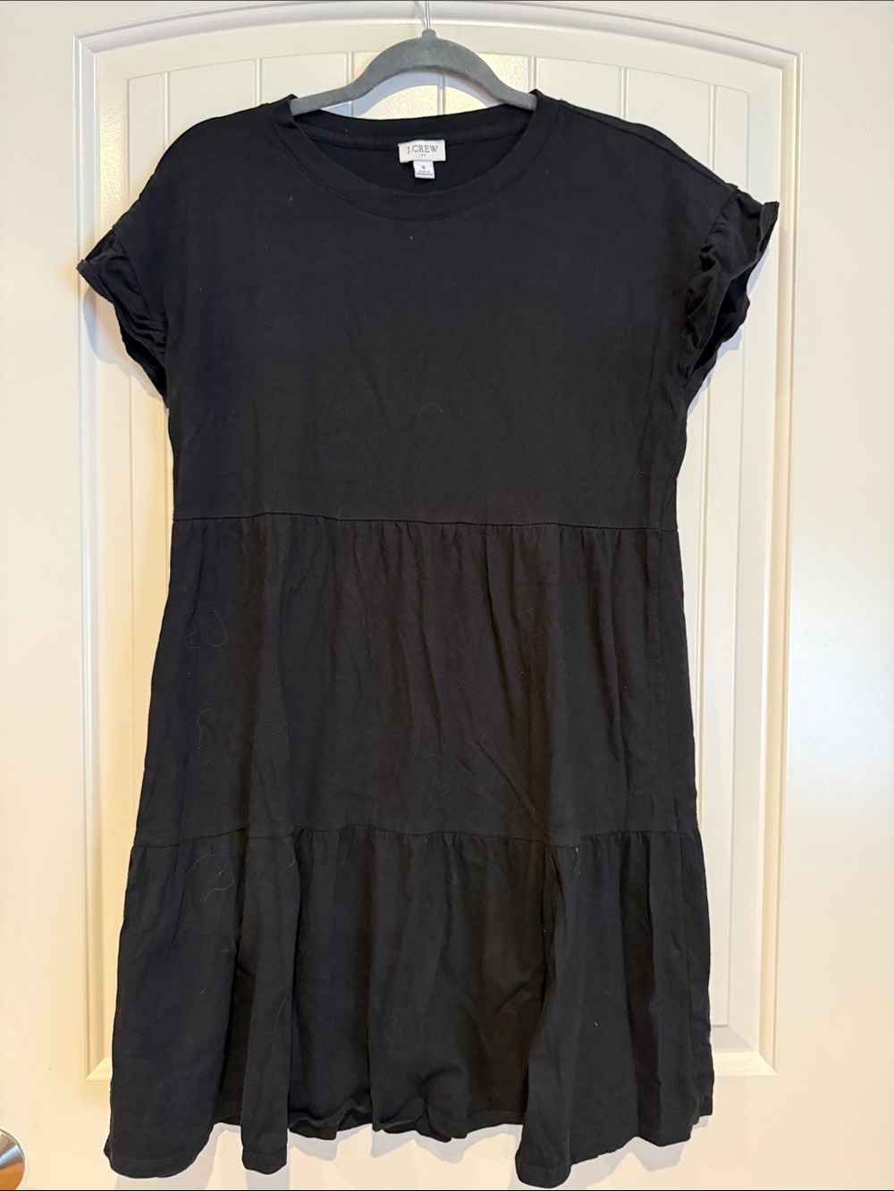 J. Crew Factory Black Short-Sleeve Tiered Casual Dress